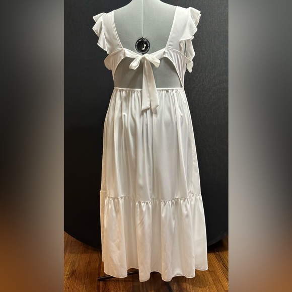 Ruffle Tie Back Solid A-line Dress - Picture 3 of 3